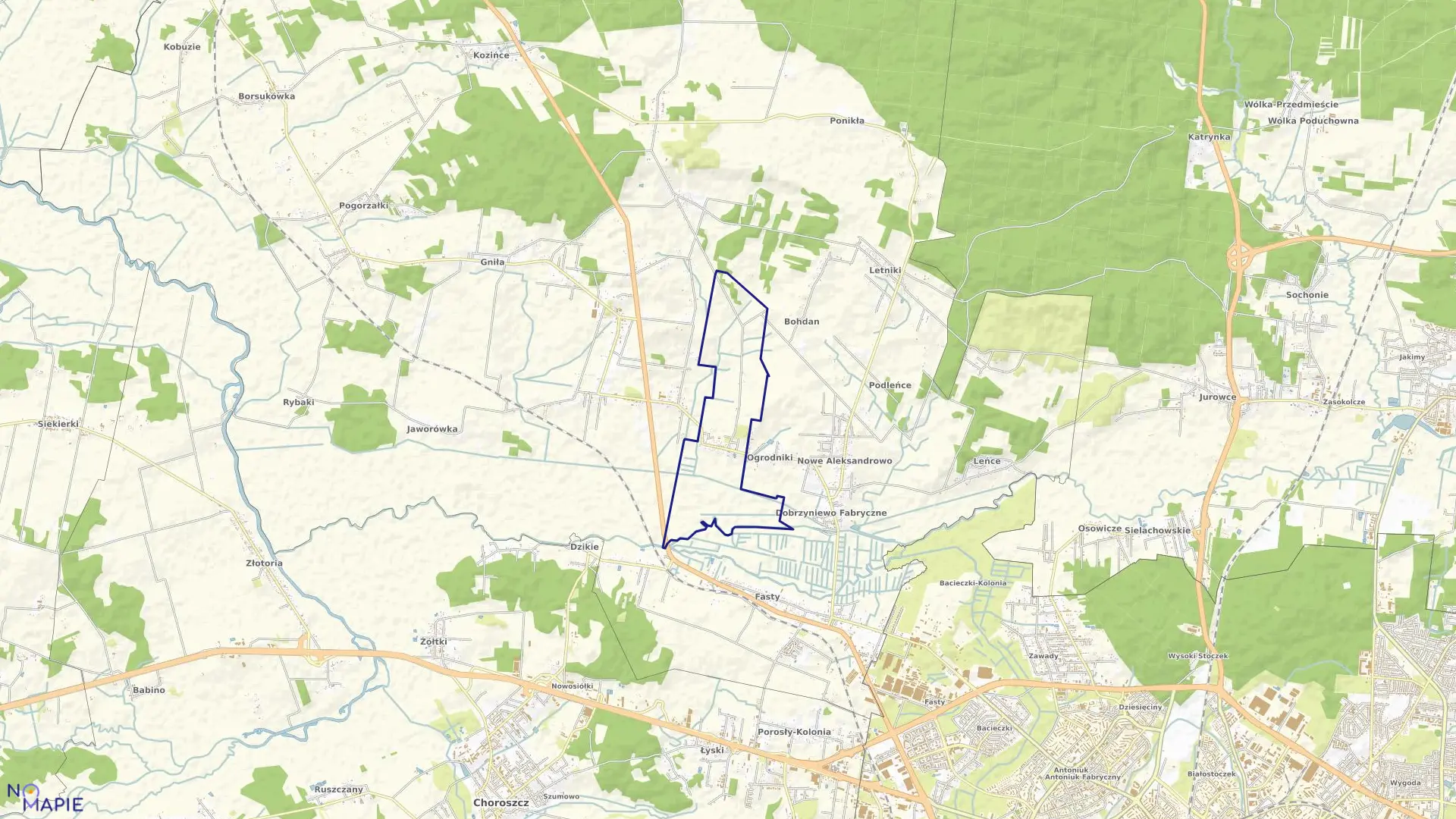 Mapa obrębu D0BRZYNIEWO KOŚCIELNE w gminie Dobrzyniewo Duże