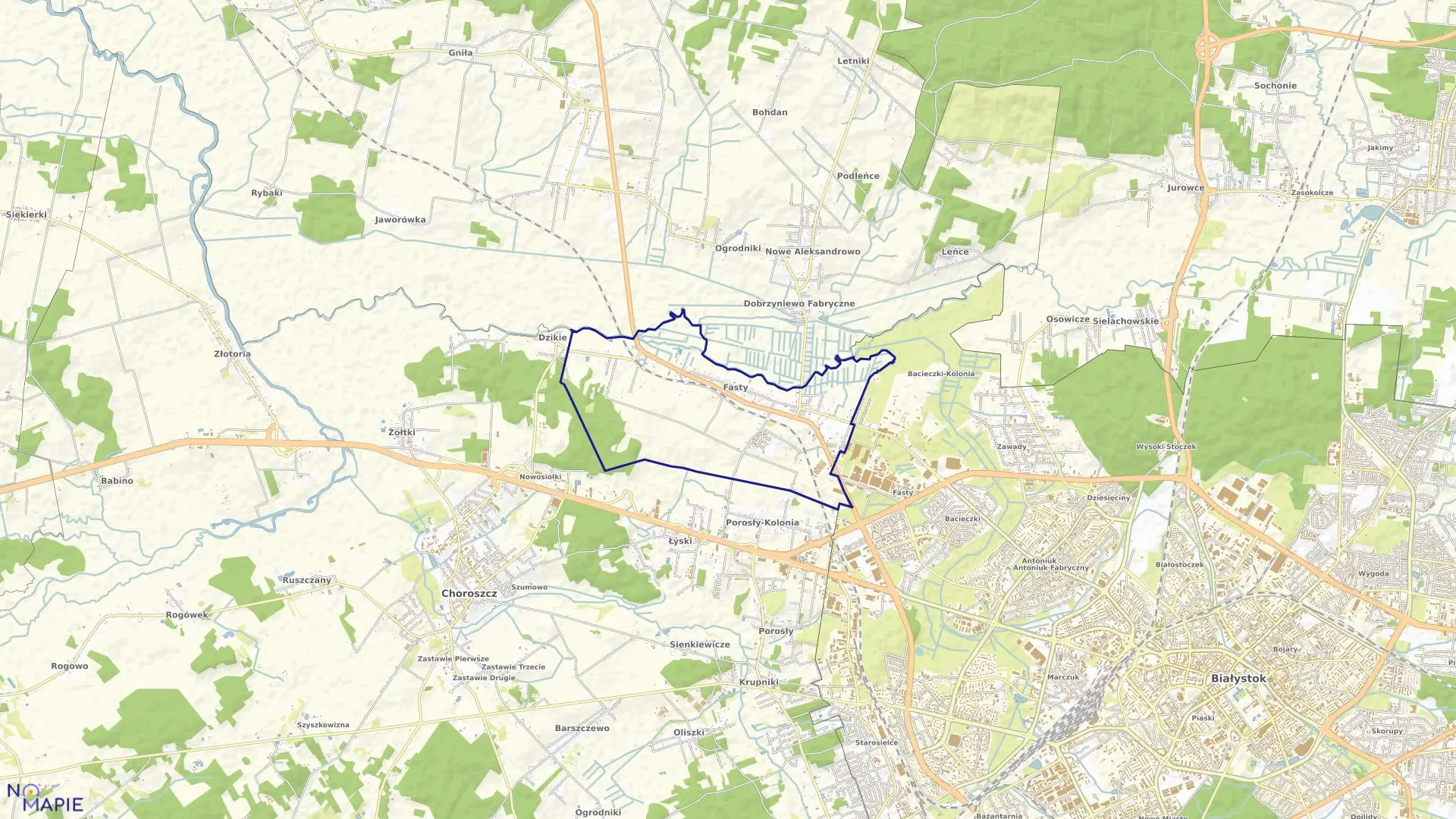 Mapa obrębu FASTY w gminie Dobrzyniewo Duże