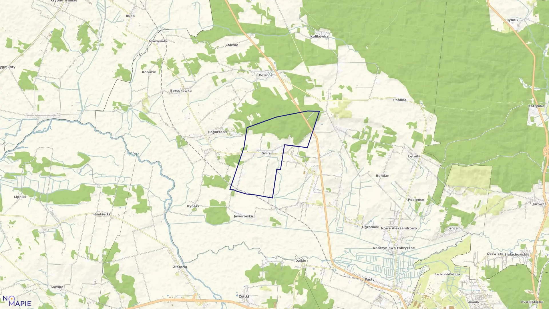 Mapa obrębu GNIŁA w gminie Dobrzyniewo Duże