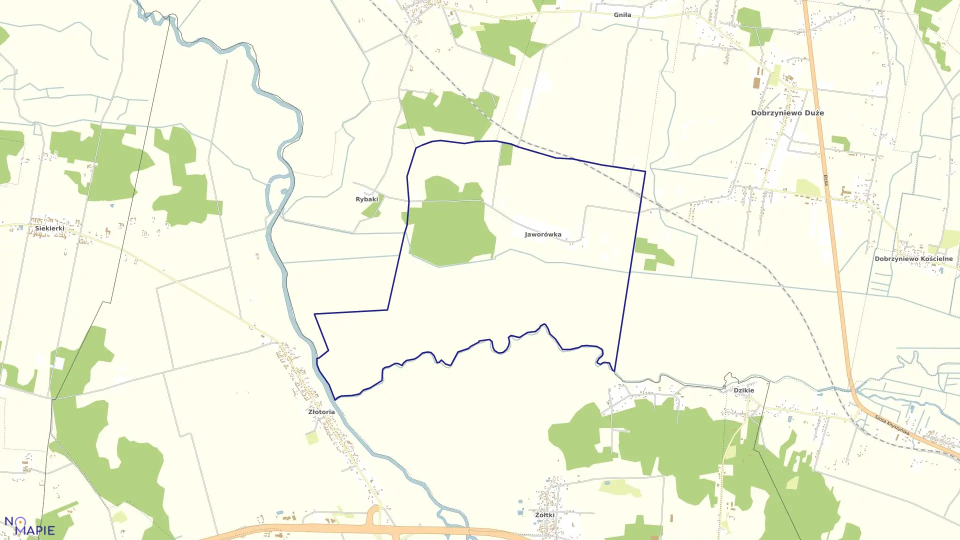 Mapa obrębu JAWORÓWKA w gminie Dobrzyniewo Duże